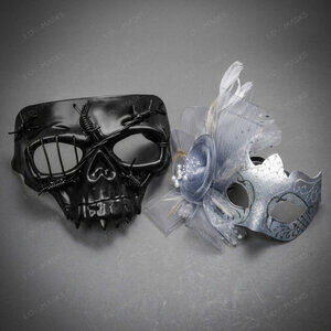 Gothic Skull Silver Feather Masquerade Halloween Party mask